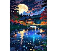 Puzzle 50 Piezas Adultos Cabaña Luna Río, Juego Educativo, Entretenimiento Creativo, Rompecabezas Difícil, Puzzle para Adultos 50 Piezas 35 x 25 cm