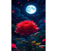 Puzzle 50 Piezas Adultos Flor Roja Luna, Juego Educativo, Entretenimiento Creativo, Rompecabezas Difícil, Puzzle para Adultos 50 Piezas 35 x 25 cm