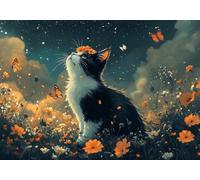 Puzzle 500 Pieces Gatto e fiori Impossible Rompecabezas Juegos Casuales Puzzle de Madera Adultos para Adultos y niños a Partir de 14, Cultivar la paciencia y la concentración, Decoración del Hogar U-1