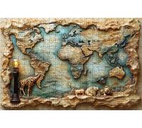Puzzle 500 Piezas Mapa del Mundo, Puzzle 500 Piezas Adulto Jirafa, Rompecabezas de Madera para Adultos 55x40 cm, Puzzles para Toda la Familia Cuadros Decoracion Salon Modernos Regalo Mujer RXPT-9130