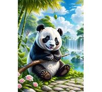Puzzle 500 Piezas Paisaje de Cascada Panda | Puzzles Adultos | para Toda La Familia | 52x38 cm | Entretenimiento Creativo Rompecabezas Adultos Regalo