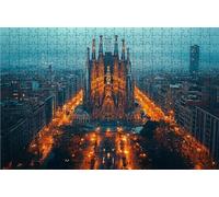 Puzzle 500 Piezas Sagrada Familia, Puzzle 500 Piezas Adulto Vista Nocturna, Rompecabezas de Madera para Adultos 55 x 40 cm, Puzzles para Toda la Familia Cuadros Decoracion Salon Modernos RXPT-4092