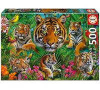 Educa - Jungla de Tigres | Puzzle de 500 Piezas para Adultos. Medidas: 48 x 34 cm. Incluye Cola Fix Puzzle. A Partir de 11 años (19902)