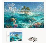 Puzzle 520 Piezas Adultos Fondo del mar & Isla, Rompecabezas con Letras Traseras y Póster, Pasatiempo Antiestrés, Decoración de Pared, Regalo Decorar Mujer Hombre 52 x 38 cm (14 Años +) P3#352