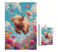 Puzzle 520 Piezas Adultos Ganado de Las Tierras Altas & Flor, Rompecabezas con Letras Traseras y Póster, Pasatiempo Antiestrés, Decoración de Pared, Regalo Mujer Hombre 52 x 38 cm (14 Años +) P3#1049