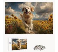 Puzzle 520 Piezas Adultos Perro & Girasol, Rompecabezas con Letras Traseras y Póster, Pasatiempo Antiestrés, Decoración de Pared, Regalo Decorar Mujer Hombre 52 x 38 cm (14 Años +) P3#343