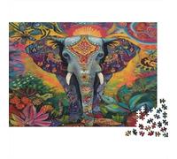 Puzzle 52x38cm/1000pcs Pour Adultes Art de l'éléphant,pour Femmes Et Hommes,Planche En Bois,verrouillage De Précision Motif animalier psychédélique