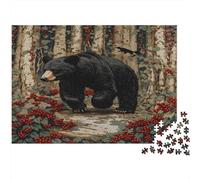 Puzzle 52x38cm/1000pcs Pour Adultes Ours Noir en forêt,pour Femmes Et Hommes,Planche En Bois,verrouillage De Précision Nature Faune
