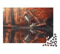 Puzzle 52x38cm/1000pcs Pour Adultes Renard Assis en automne,pour Femmes Et Hommes,Planche En Bois,verrouillage De Précision Nature Faune Scene