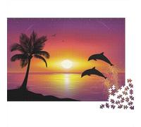 Puzzle 52x38cm/1000pcs Pour Adultes Scène de Plage au Coucher du Soleil,pour Femmes Et Hommes,Planche En Bois,verrouillage De Précision Coucher de Soleil Tropical
