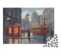 Puzzle 52x38cm/1000pcs Pour Adultes Scène de Rue londonienne,pour Femmes Et Hommes,Planche En Bois,verrouillage De Précision Style Urbain Vintage Illustration