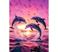 Puzzle 60 Piezas,Delfines Rosados al Atardecer Puzzles para Adultos,Rompecabezas de Adultos,Juguetes de Regalo Entretenimento Puzzle,Juego de Rompecabezas