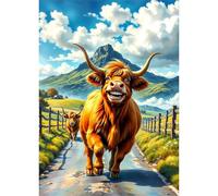 Puzzle 60 Piezas, Vaca Feliz en la Carretera Puzzles para Adultos,Rompecabezas de Adultos, Juguetes de Regalo Entretenimento Puzzle, Juego de Rompecabezas