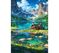 Puzzle 70 Piezas Adultos Cabaña Lago Montaña, Retos Divertidos, Relajarse, Desarrolla la Concentraciòn Mentàl, Rompecabezas Adultos 70 Piezas 20 x 15 cm