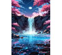 Puzzle 70 Piezas Adultos Lago Cascada Luna, Retos Divertidos, Relajarse, Desarrolla la Concentraciòn Mentàl, Rompecabezas Adultos 70 Piezas 20 x 15 cm