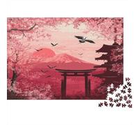 Puzzle 70x50cm/1000pcs Pour Adultes Cerisiers en Fleurs,pour Femmes Et Hommes,Planche En Bois,verrouillage De Précision Paysage japonais Art