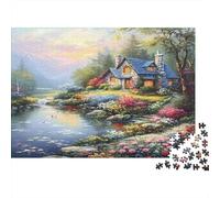 Puzzle 70x50cm/1000pcs Pour Adultes Chalet Confortable,pour Femmes Et Hommes,Planche En Bois,verrouillage De Précision Scène de Jardin Rustique
