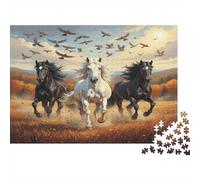 Puzzle 70x50cm/1000pcs Pour Adultes Chevaux sauvages au Galop,pour Femmes Et Hommes,Planche En Bois,verrouillage De Précision Scène artistique de la faune