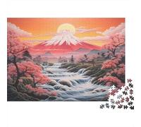 Puzzle 70x50cm/1000pcs Pour Adultes Coucher de Soleil Sur le Mont Fuji,pour Femmes Et Hommes,Planche En Bois,verrouillage De Précision Paysage japonais Art