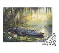 Puzzle 70x50cm/1000pcs Pour Adultes Crocodile Dans un Marais,pour Femmes Et Hommes,Planche En Bois,verrouillage De Précision Paysage Naturel Painting