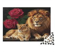 Puzzle 70x50cm/1000pcs Pour Adultes Lion et lionne,pour Femmes Et Hommes,Planche En Bois,verrouillage De Précision Animal Sauvage Art Style