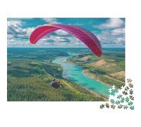Puzzle 70x50cm/1000pcs Pour Adultes Parapente au-Dessus d'une rivière,pour Femmes Et Hommes,Planche En Bois,verrouillage De Précision Style d'aventure en Pleine Nature