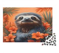 Puzzle 70x50cm/1000pcs Pour Adultes Paresseux Dans Les Fleurs,pour Femmes Et Hommes,Planche En Bois,verrouillage De Précision Style d'art animalier Tropical