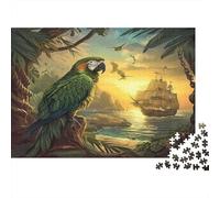 Puzzle 70x50cm/1000pcs Pour Adultes Perroquet Sur UNE branche,pour Femmes Et Hommes,Planche En Bois,verrouillage De Précision Art d'aventure tropicale