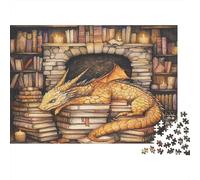 Puzzle 70x50cm/1000pcs Pour Adultes Scène chaleureuse Avec un Dragon,pour Femmes Et Hommes,Planche En Bois,verrouillage De Précision Illustration fantastique d'une étagère