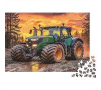 Puzzle 70x50cm/1000pcs Pour Adultes Tracteur au Coucher du Soleil,pour Femmes Et Hommes,Planche En Bois,verrouillage De Précision Style de scène de Ferme Rurale
