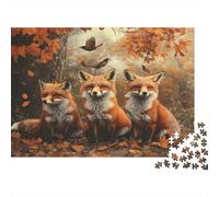 Puzzle 70x50cm/1000pcs Pour Adultes Trio de renards d'automne,pour Femmes Et Hommes,Planche En Bois,verrouillage De Précision Animal Sauvage Art Style