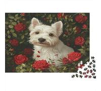 Puzzle 70x50cm/1000pcs Pour Adultes West Highland White Terrier,pour Femmes Et Hommes,Planche En Bois,verrouillage De Précision Portrait d'animal de compagnie Fleuri