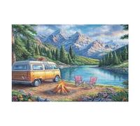 Puzzle Adulto Autocaravana Lago Montaña Nevada Acampada Vida Relajada Rural Salvaje 1000 Piezas De Calidad Divertido Cautivador Y Relajante Ocio Y Entretenimiento 1000 PCS（75x50cm）