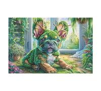 Puzzle Adulto Bulldog francés Campo de Flores Mascota tierna Naturaleza Salvaje 1000 Piezas De Calidad Cautivador Divertido Y Entretenido Ocio Familiar 1000 PCS（75x50cm）