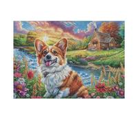 Puzzle Adulto Corgi Campo de Flores Mascota tierna Vida Silvestre Naturaleza Salvaje Beautiful Rural 300 Piezas De Calidad Divertido Cautivador Y Relajante Ocio Y Entretenimiento 300 PCS（40x28cm）
