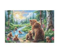 Puzzle Adulto Familia de Osos Río Bosque Vida Silvestre Naturaleza Salvaje Bonita 1000 Piezas De Calidad Cautivador Divertido Y Entretenido Ocio Familiar 1000 PCS（75x50cm）