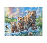 Puzzle Adulto Familia de Osos Río Bosque Vida Silvestre Naturaleza Salvaje Bonita 500 Piezas De Calidad Divertido Cautivador Y Relajante Ocio Y Entretenimiento 500 PCS（52×38cm）