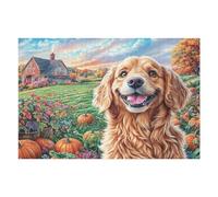 Puzzle Adulto Golden Retriever Campo de Calabazas Mascota tierna Vida Silvestre 1000 Piezas De Calidad Cautivador Divertido Y Entretenido Ocio Familiar 1000 PCS（75x50cm）