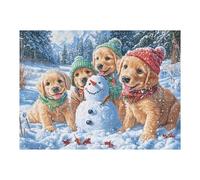 Puzzle Adulto Golden Retriever Muñeco de Nieve Mascota tierna Vida Silvestre Salvaje 500 Piezas De Calidad Divertido Creativo Y Entretenido Pasatiempos Y Hobby 500 PCS（52×38cm）