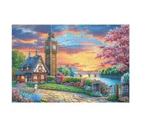 Puzzle Adulto Iglesia Torre del Reloj Campo de Flores Rural Campo Salvaje 1000 Piezas De Calidad Divertido Cautivador Y Relajante Ocio Y Entretenimiento 1000 PCS（75x50cm）