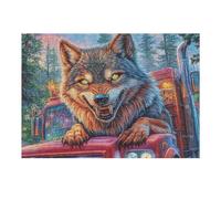 Puzzle Adulto Lobo Coche Montaña Florida Vida Silvestre Naturaleza Salvaje Bonita 300 Piezas De Calidad Divertido Creativo Y Entretenido Pasatiempos Y Hobby 300 PCS（40x28cm）
