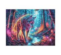 Puzzle Adulto Lobo Fuego Bosque Florido Vida Silvestre Naturaleza Salvaje Bonita 500 Piezas De Calidad Cautivador Divertido Y Entretenido Ocio Familiar 500 PCS（52×38cm）