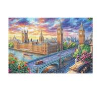 Puzzle Adulto Londres Big Ben Torre del Reloj Río Ciudad 1000 Piezas De Calidad Divertido Creativo Y Cautivador Hobby Y Entretenimiento 1000 PCS（75x50cm）