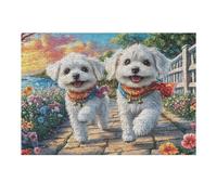 Puzzle Adulto Pareja de caniches Campo de Flores Mascota tierna Vida Silvestre Naturaleza Salvaje 300 Piezas De Calidad Creativo Divertido Y Entretenido Ocio En Casa 300 PCS（40x28cm）