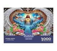 Puzzle Adultos 1000 Piezas Religión Jesús Marco Corazón Rosas Vivo Espiritual Juego Familia Antiestrés Decoración Pared Práctico 70x50cm