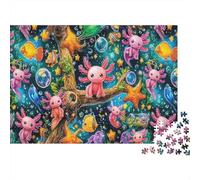 Puzzle Adultos Axolotl Fantasía: Axolotl en Mundo Submarino Mágico Juego Educativo Desestresante para Adultos Adolescentes y Decoración Hogar 38x26cm/1000 Piezas