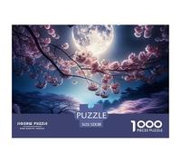 Puzzle Adultos Papel Reciclable Flores Cerezo Iluminadas Luna 1000 Piezas, Arte Árbol Cerezo Luna, Juego Educativo Antiestrés Regalo Hogar 52x38cm