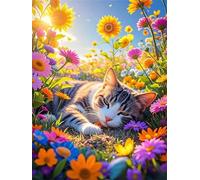 Puzzle Adultos, Puzzles de 200 Piezas Arte de Juego de para Adultos, Rompecabezas de Impresión de Alta Definición Multicolor, Tema:Gato Flor del Sol