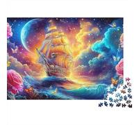 Puzzle Alivio Estrés Sailboat Night Voyage 1000 Piezas Adultos Barco Dorado Rosas Luna Mar Premium Grueso Resistente Desafiante Relajación Regalo 38x26cm/1000pzs