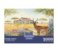 Puzzle Antílope 1000 Piezas - para Adultos Puzzle De Arbusto de Flores y Cabaña, Desafío Mental Y Juego Complejo, Arte Decorativo, Regalo para Hombre 38x26cm/1000pcs